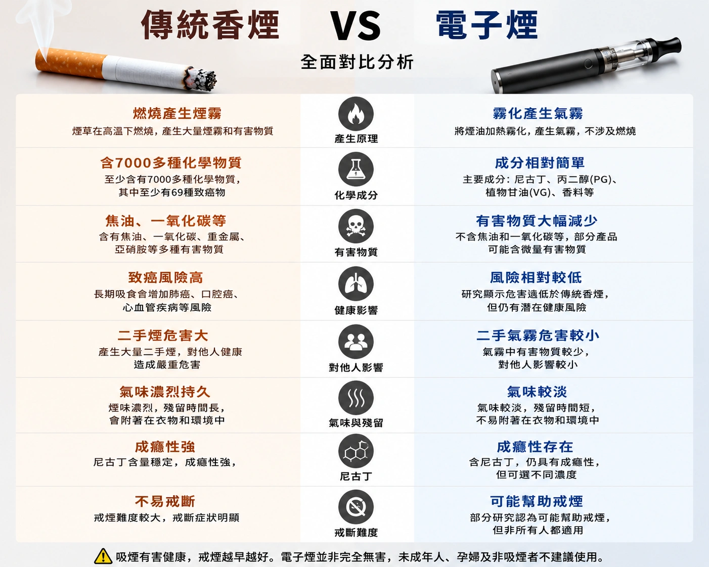 電子煙與傳統香煙:哪個危害更大?深度成分解析 3 電子煙和香煙傷害對比